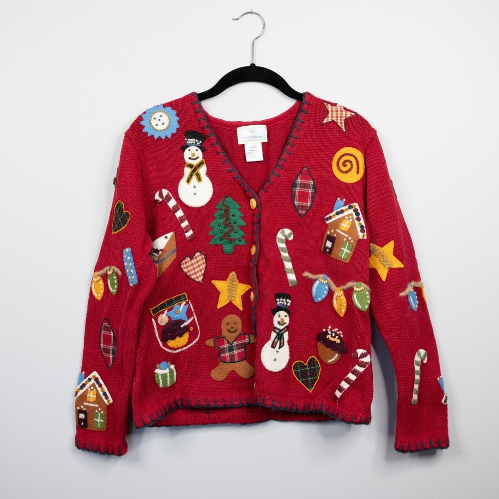 Susan Bristol Cardigan Womens PS Red Excellent Vintage Christmas Holiday Sweater